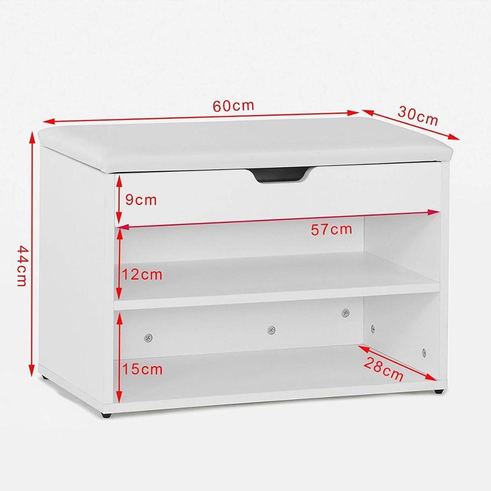 Wooden Shoe Cabinet With 2 Tiers Shoe Rack Shoe Storage Bench with Folding Padded Seat  White