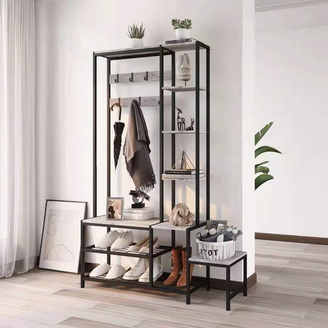 Hall Tree with Shoe Storage Bench Coat Rack Industrial 5-in-1 Entryway Coat Rack for Hallway Mudroom Bedroom