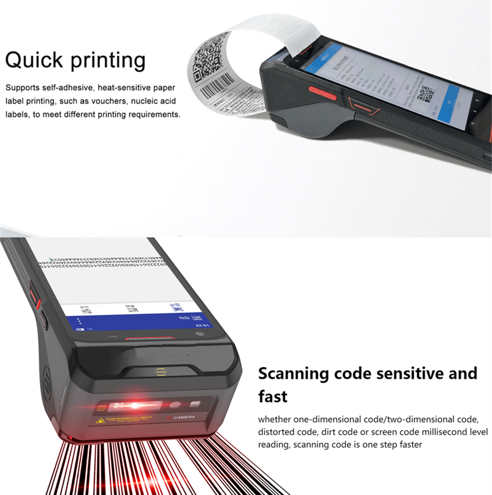 New Android 13 Data Collector PDA Barcode Scanner Parking Ticket Label Sticker Thermal Receipt Printer Pda With NFC RFID Reader