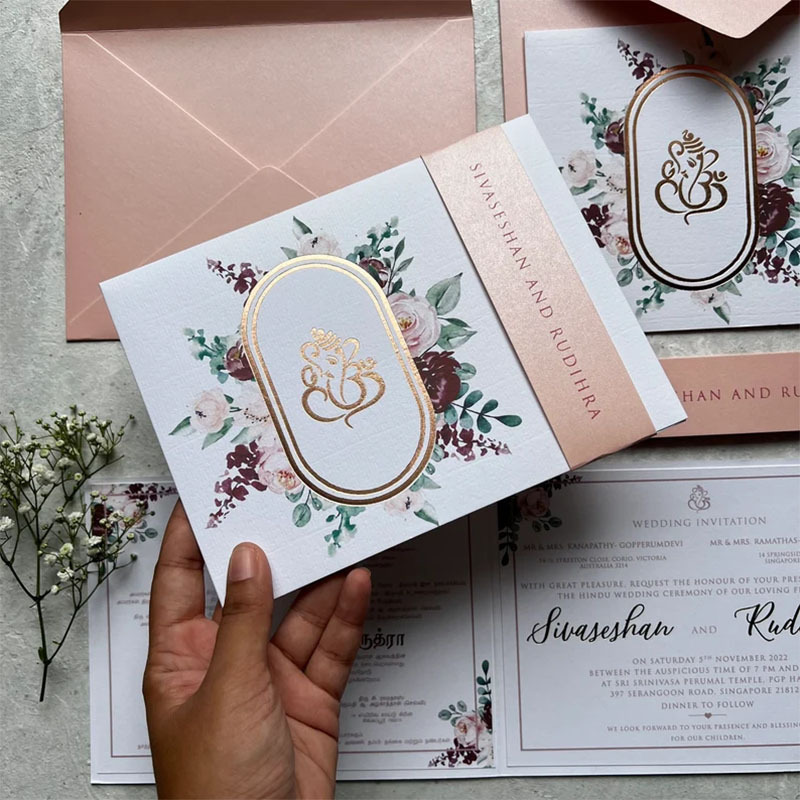 Rose Gold Wedding Card Hindu Wedding invitation Indian Wedding Invitation Ganesha Printed Card