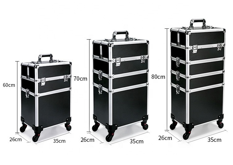 4 in 1 Professional Nail Polish Organizer Large Makeup Train Case Rolling Makeup Trolley Case