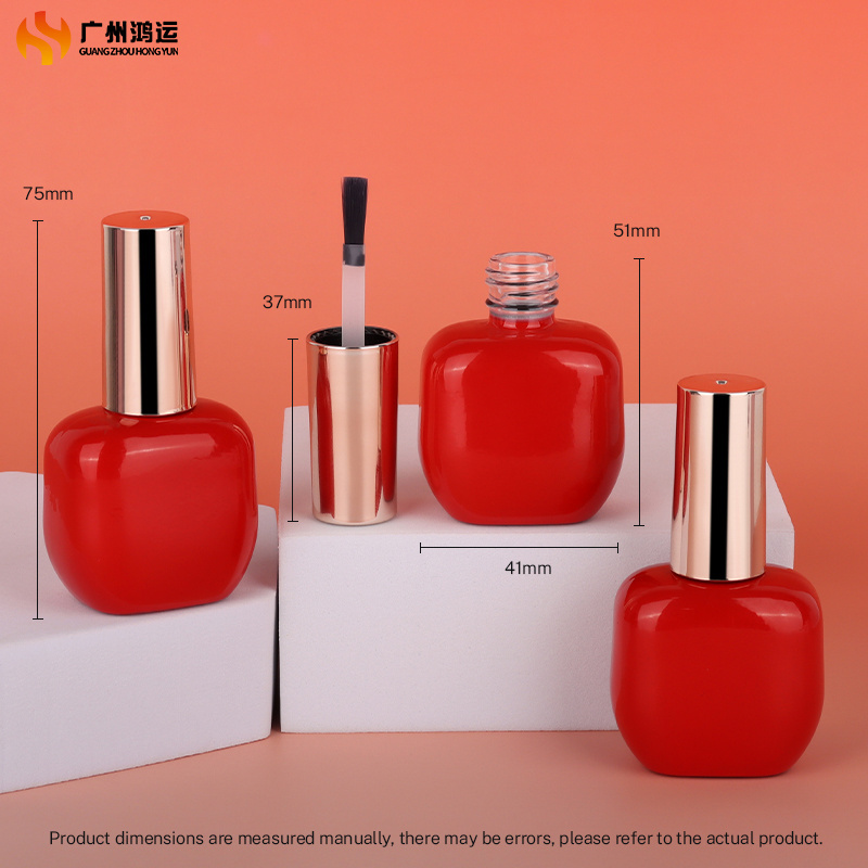 Empty 12ml nail polish glass bottle red color uv gel glass bottles with brush apple shape unique shape gel polish bottle