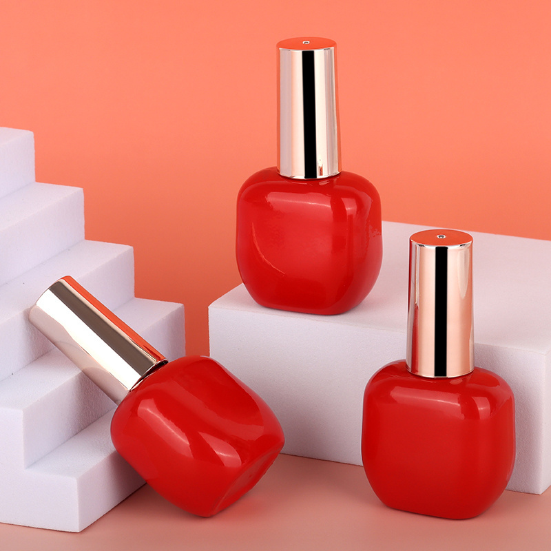 Empty 12ml nail polish glass bottle red color uv gel glass bottles with brush apple shape unique shape gel polish bottle