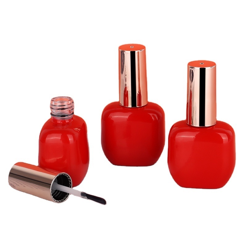 Empty 12ml nail polish glass bottle red color uv gel glass bottles with brush apple shape unique shape gel polish bottle