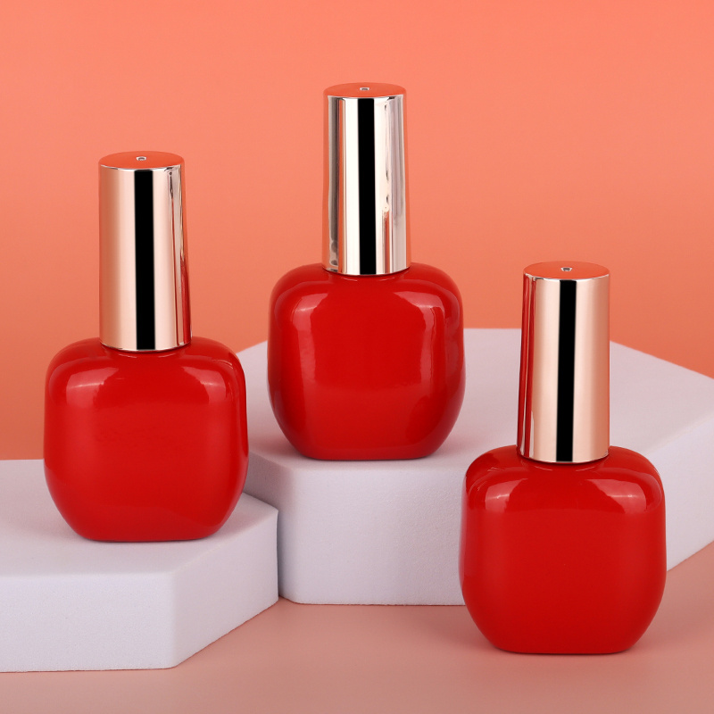 Empty 12ml nail polish glass bottle red color uv gel glass bottles with brush apple shape unique shape gel polish bottle