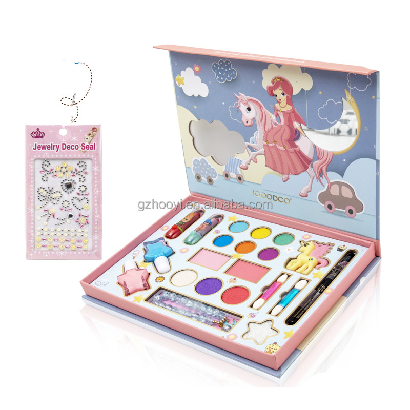 Kids Play Makeup Set For Girls Fashion Beautiful Princess Dress Up & Pretend Play Toy Girl Makeup Box with Jewelry