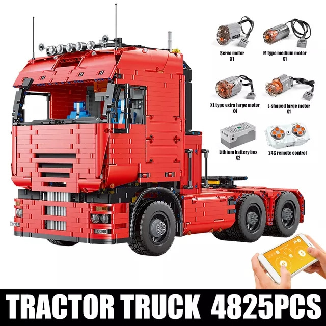 Pneumatic tractor block toy App Control RC High-Tech Truck Toys  Engineering Container Tractor Trailer Building Blocks toys