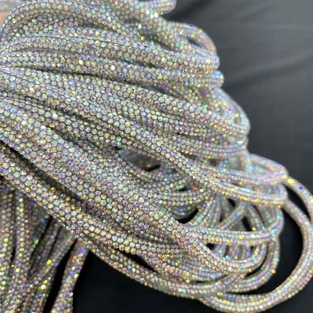 tr092 Wholesale hot selling crystal diamond tube rope rhinestone rope trimming for garment and shoe