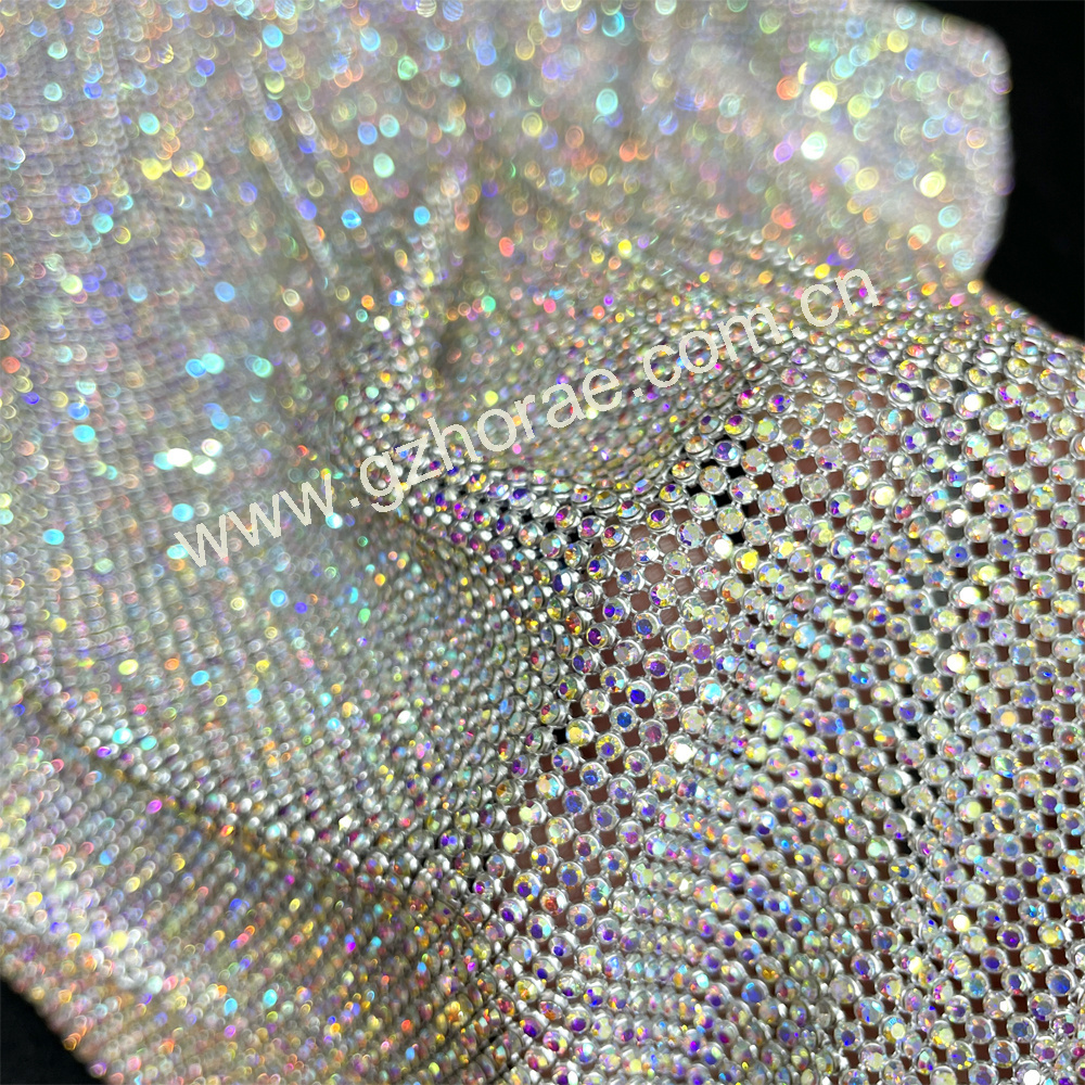 me040 Sparkling 2mm AB color cuttable metal crystal mesh rhinestone mesh fabric without glue