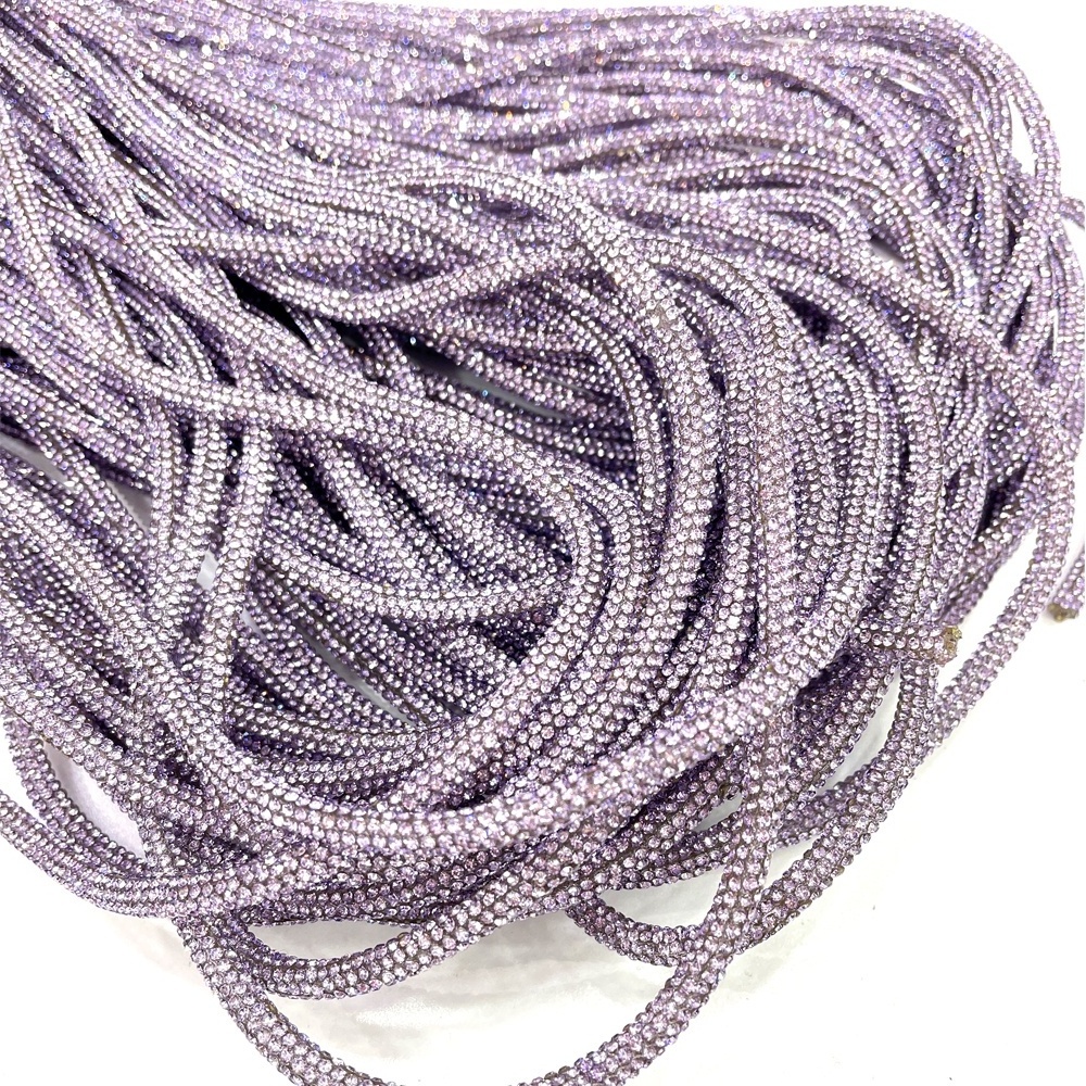 tr071 wholesale violet purple 6mm rhinestone tube trim crystal rhinestone rope