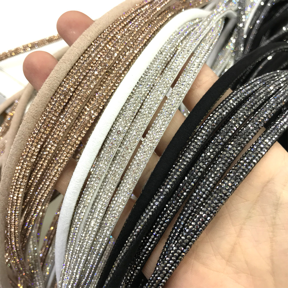 tr079 Hot selling bling diamond tube wrap half rhinestone rope ribbon for shoe