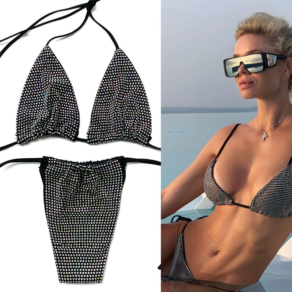 B003 custom women beachwear sexy crystal rhinestone swimwear diamond rhinestone 2021 bikini