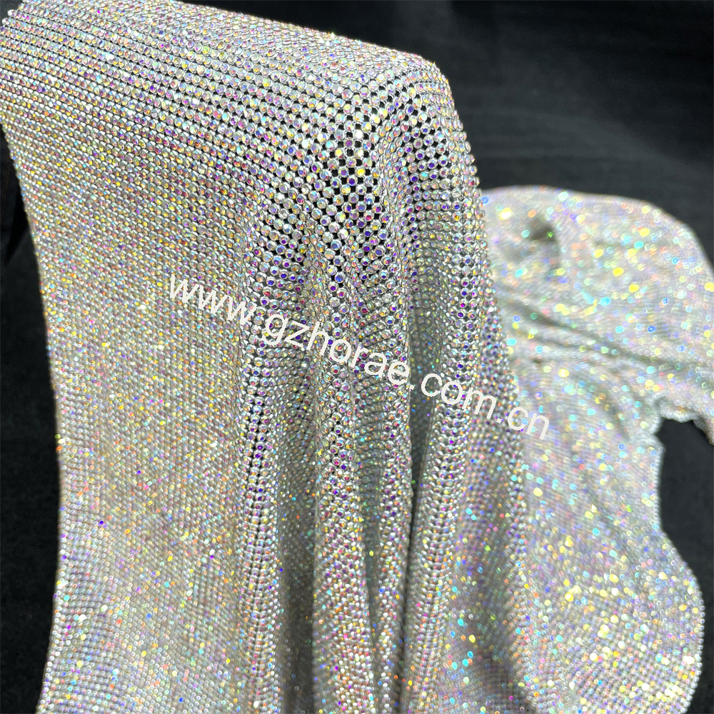 me040 Sparkling 2mm AB color cuttable metal crystal mesh rhinestone mesh fabric without glue