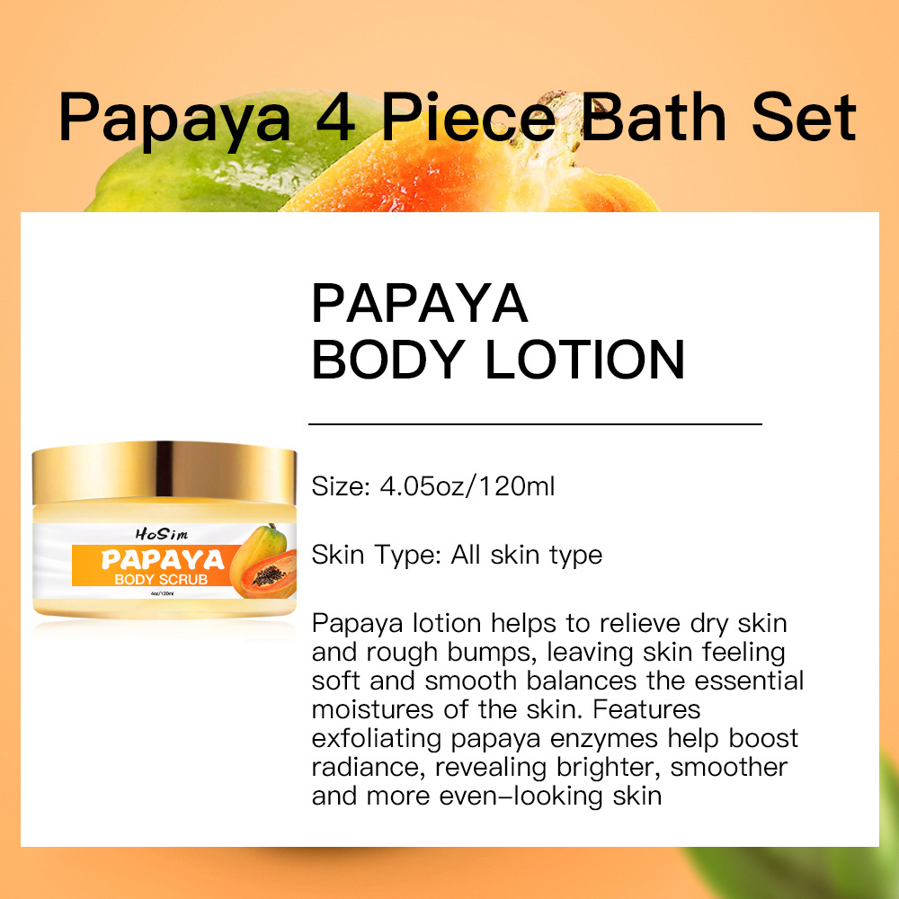 Papaya Gift Set For Women SPA Luxetique Bath Sets 4 Pieces Papaya Shower Gel Body Lotion Scrub Lotion Oil Birthday Gifts Set