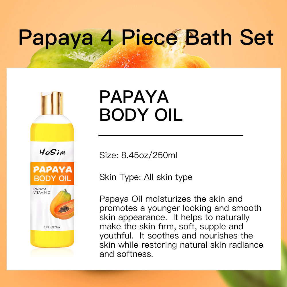 Papaya Gift Set For Women SPA Luxetique Bath Sets 4 Pieces Papaya Shower Gel Body Lotion Scrub Lotion Oil Birthday Gifts Set