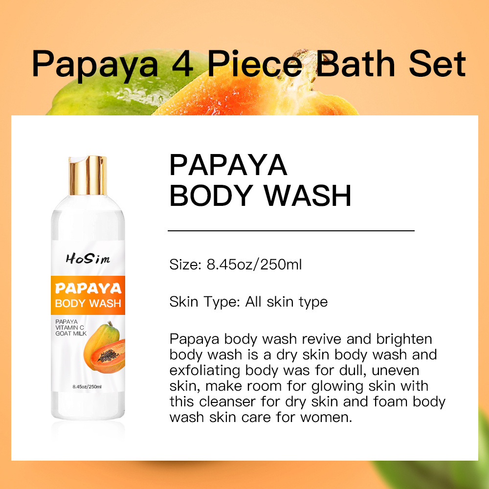 Papaya Gift Set For Women SPA Luxetique Bath Sets 4 Pieces Papaya Shower Gel Body Lotion Scrub Lotion Oil Birthday Gifts Set