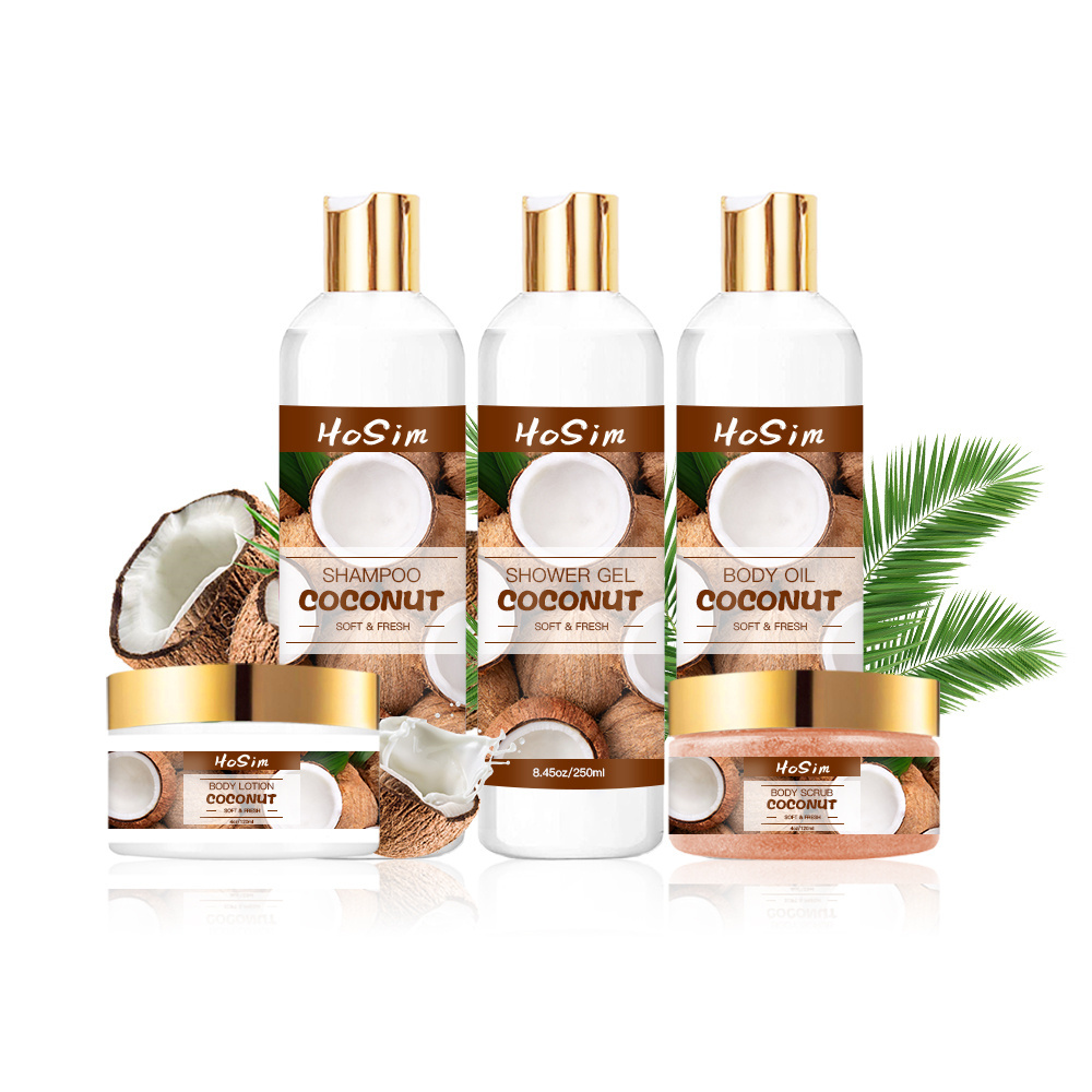 Coconut Shower Set 5 Products Body Lotion Scrub Shower Gel Shampoo Oil Relaxing Spa Gift Kits Coconut Bath Sets