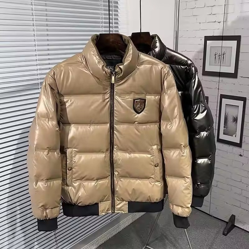 Fashion Down Coat Men's Bright Face Trend Hooded Short Thick Winter Bomber Shiny Puffer Men's Jacket