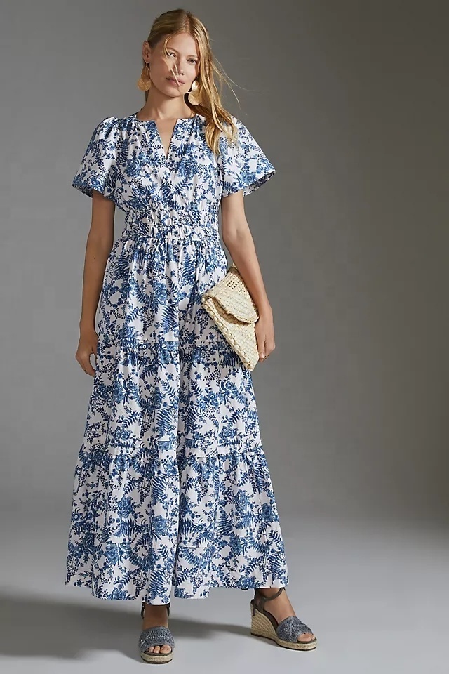 OEM 2023 American Clothing Bulk Wholesale maxi dress summer vestidos casual floral print ladies long dresses women