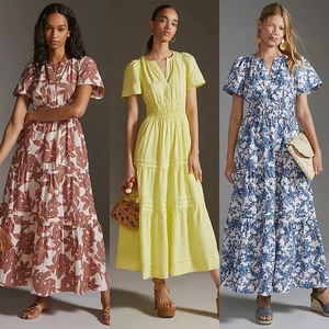 OEM 2023 American Clothing Bulk Wholesale maxi dress summer vestidos casual floral print ladies long dresses women