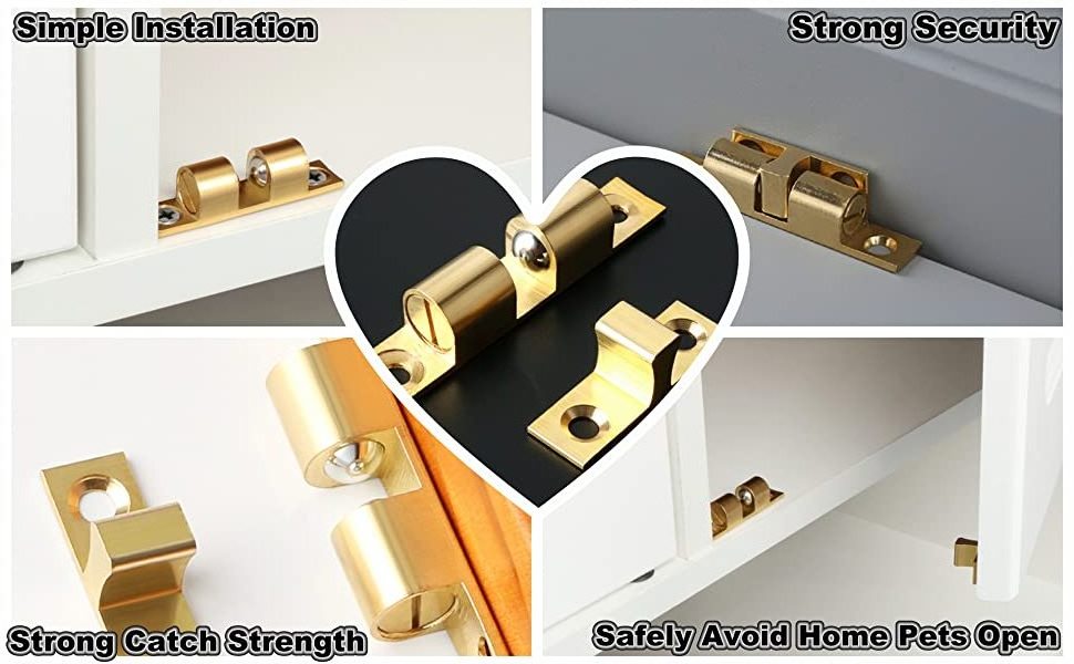 Furniture Cabinet Door Brass Dual Ball Roller Catch Latch  Magnetic Closures Door