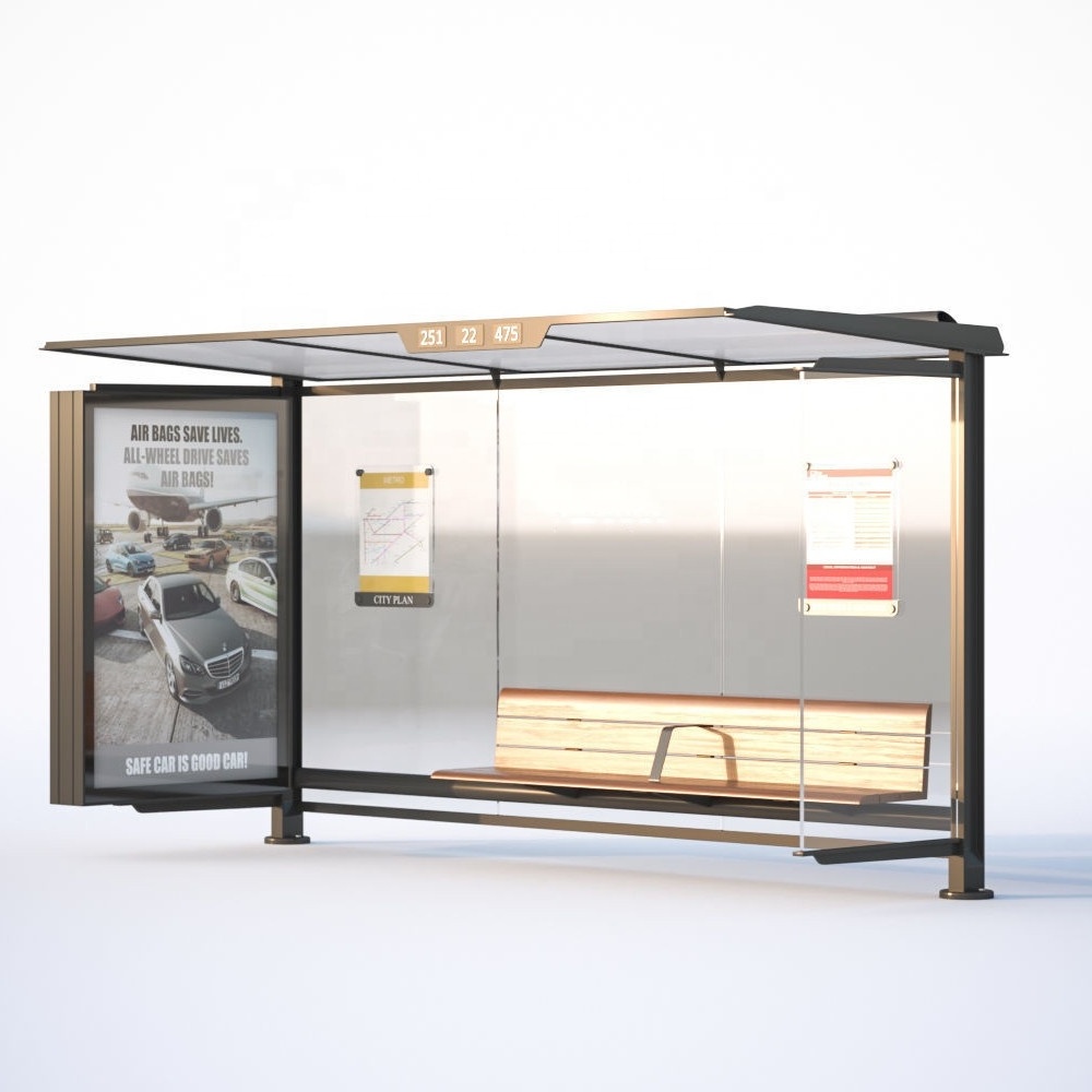 Prefabricated bus shelters for sale modern tempered glass waiting bus stop design