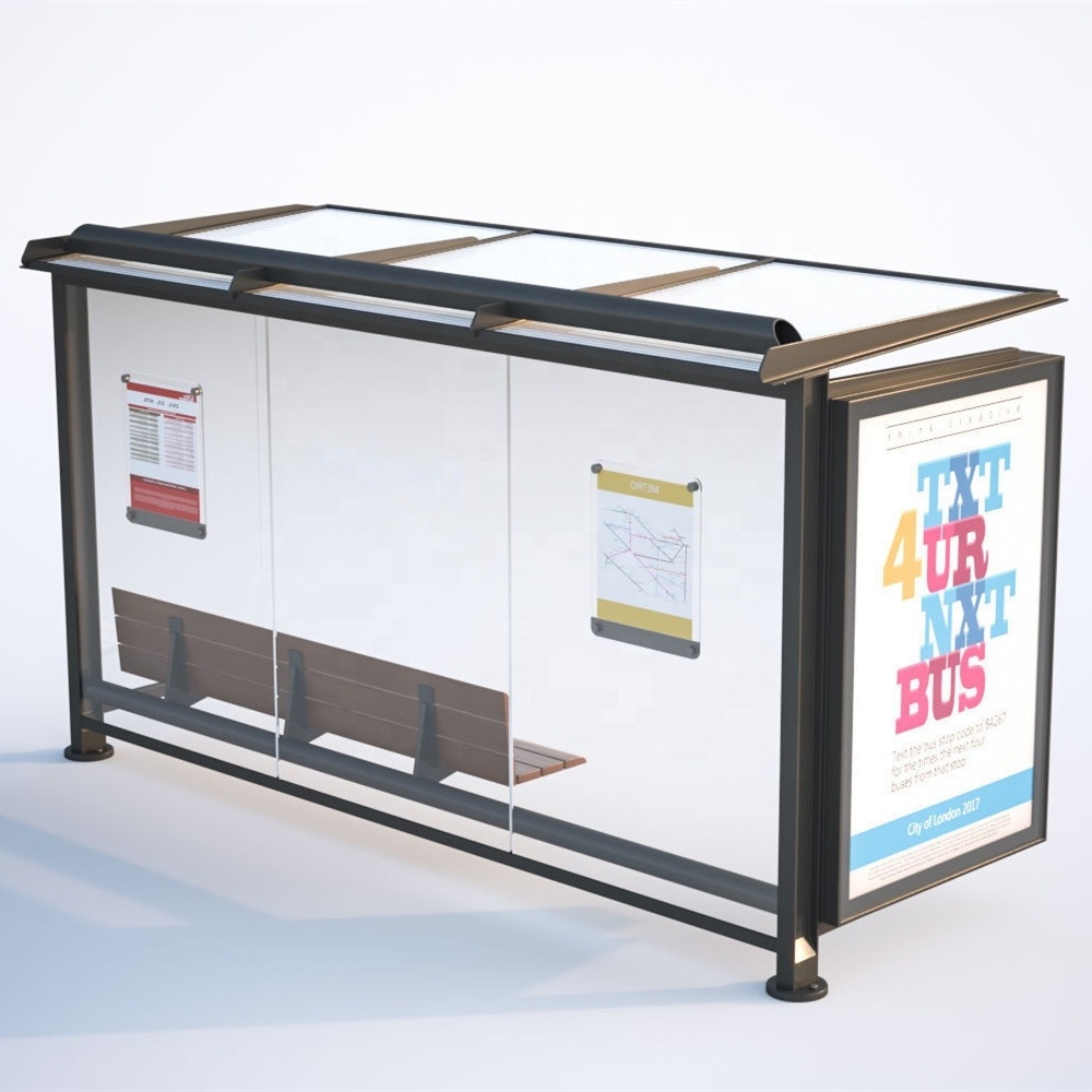 Prefabricated bus shelters for sale modern tempered glass waiting bus stop design