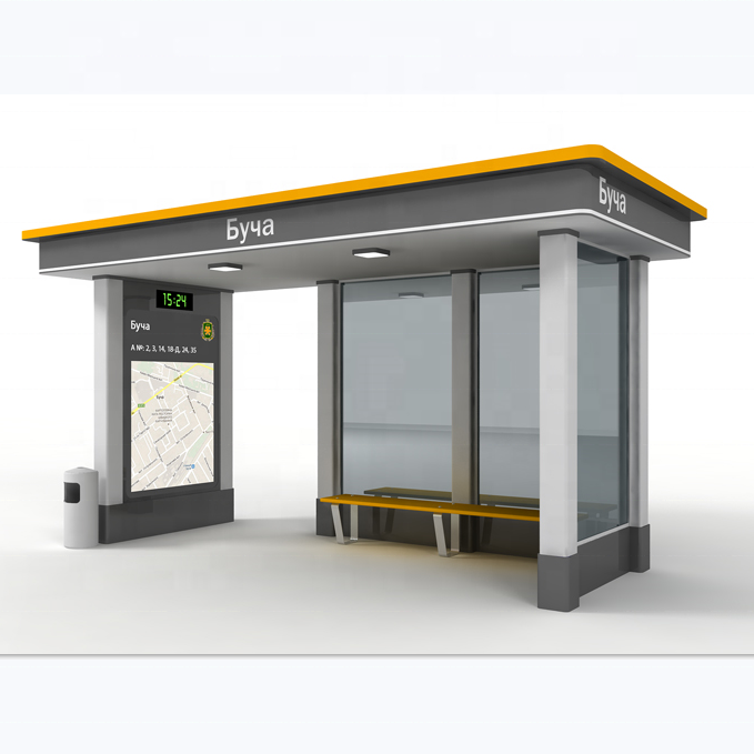 Solar power bus stop shelter in custom design smart city furniture bus station with solar panels