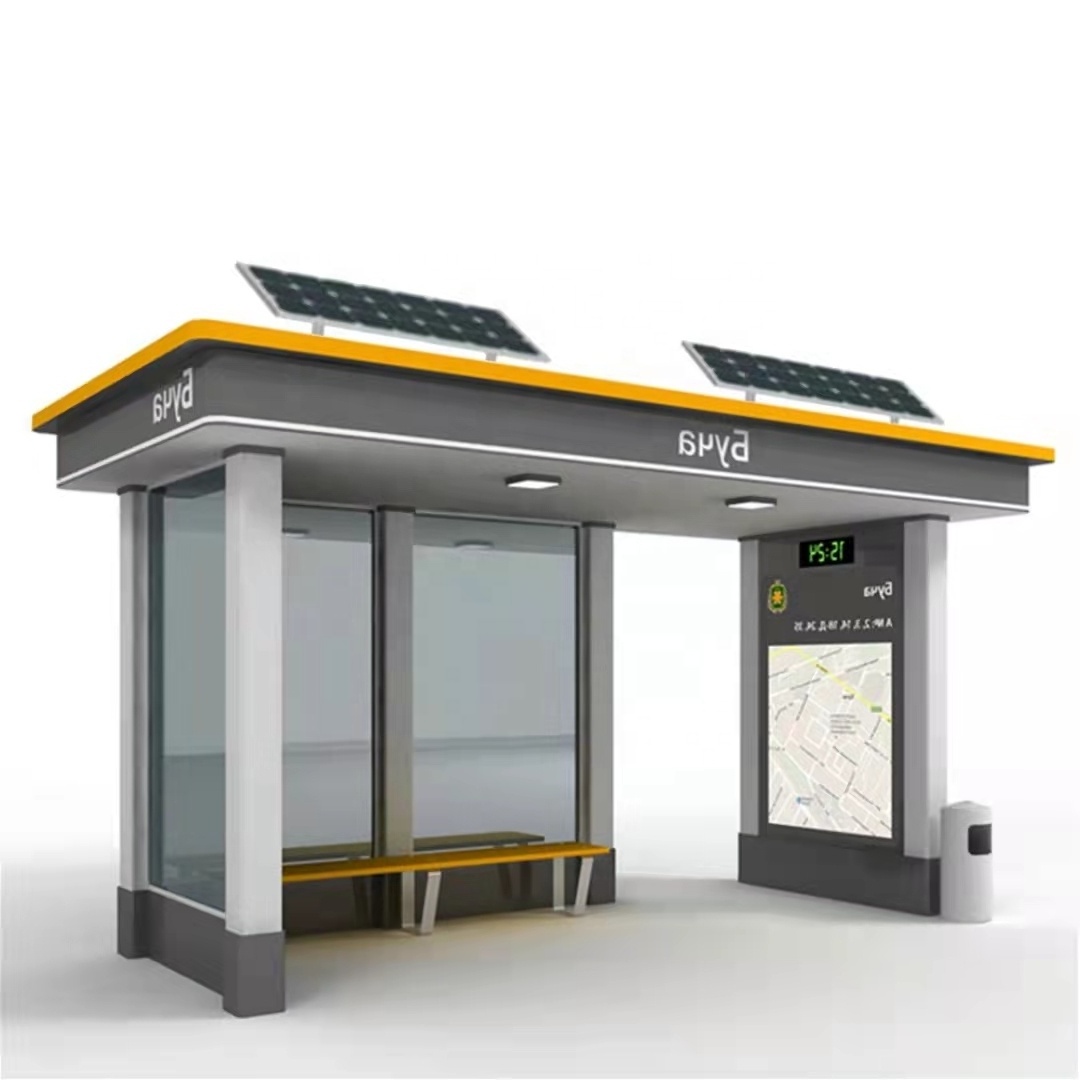 Solar power bus stop shelter in custom design smart city furniture bus station with solar panels