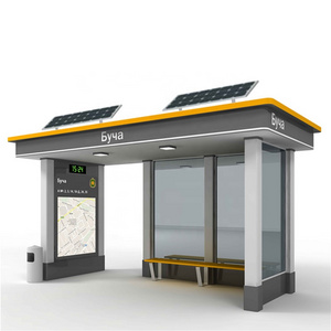 Solar power bus stop shelter in custom design smart city furniture bus station with solar panels