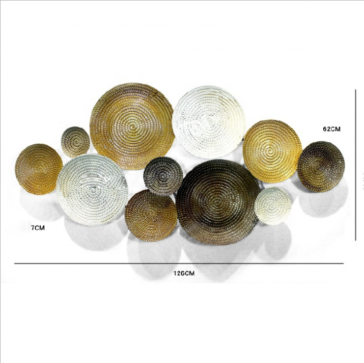 Gold/White Round Art Wall Decor,with Iron Metal Material Painting