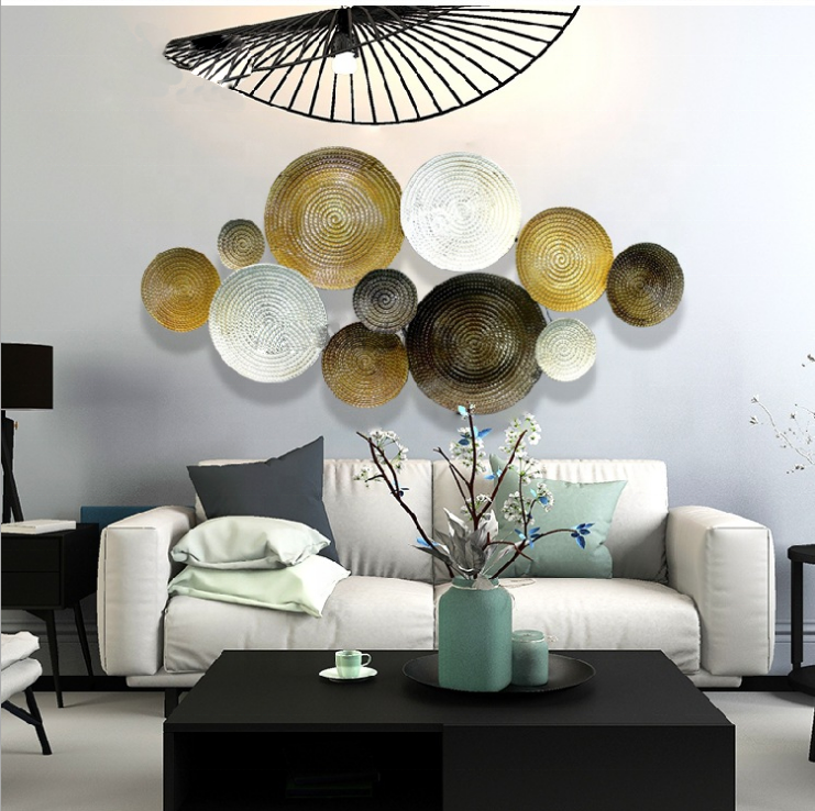 Gold/White Round Art Wall Decor,with Iron Metal Material Painting