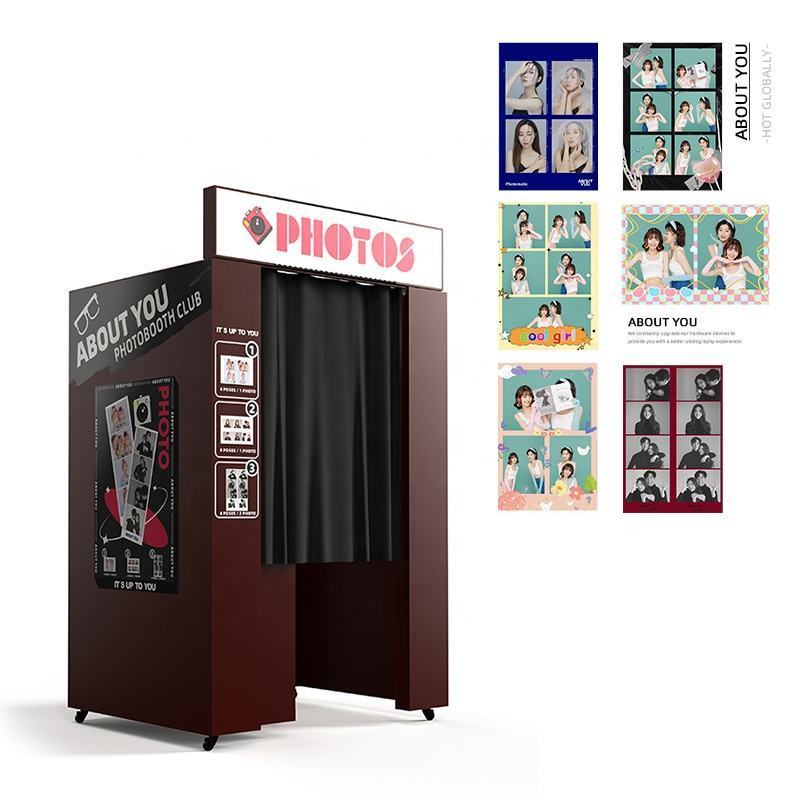 New Arrival wooden style Photo Booth vintage wooden grain photo booth with 15.6 touch csreen