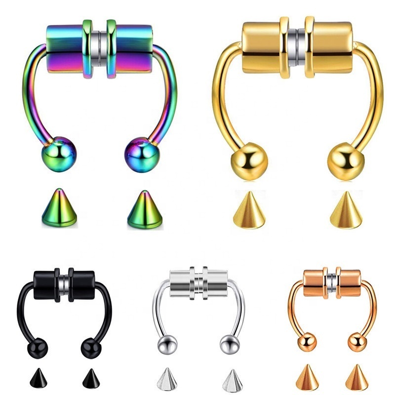 Wholesale High Quality Stainless Steel Imitation Horseshoe Magnetic Septum Nose Ring Fake Septum Ring