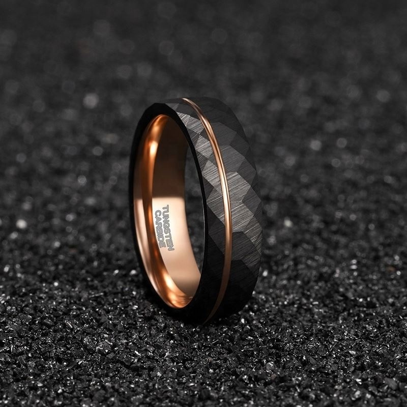 8MM Men Jewelry Black Faceted Finish Wedding Band Stripe Two Tone Plating Groove Surface Tungsten Carbide Steel Ring