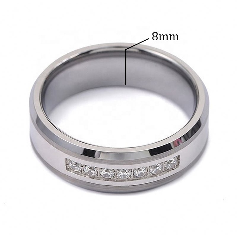 8mm Custom Logo Name Fashion Jewelry Silver Diamond Design Engagement Wedding Band Tungsten Zircon Carbide Steel Ring for Women