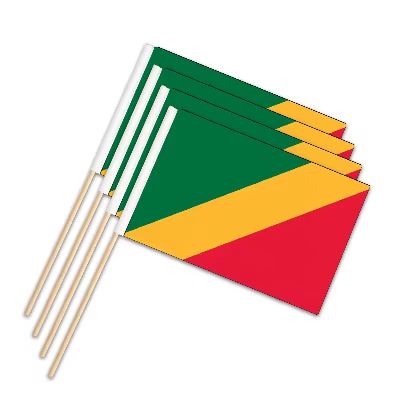 Huiyi Cheap Custom Printing Logo Republic of Congo Small Hand wave Flag polyester Election Party Mini Hand Flag Banner with Pole