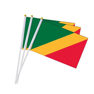 Huiyi Cheap Custom Printing Logo Republic of Congo Small Hand wave Flag polyester Election Party Mini Hand Flag Banner with Pole