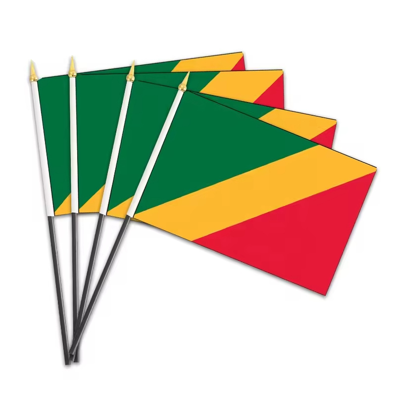 Huiyi Cheap Custom Printing Logo Republic of Congo Small Hand wave Flag polyester Election Party Mini Hand Flag Banner with Pole