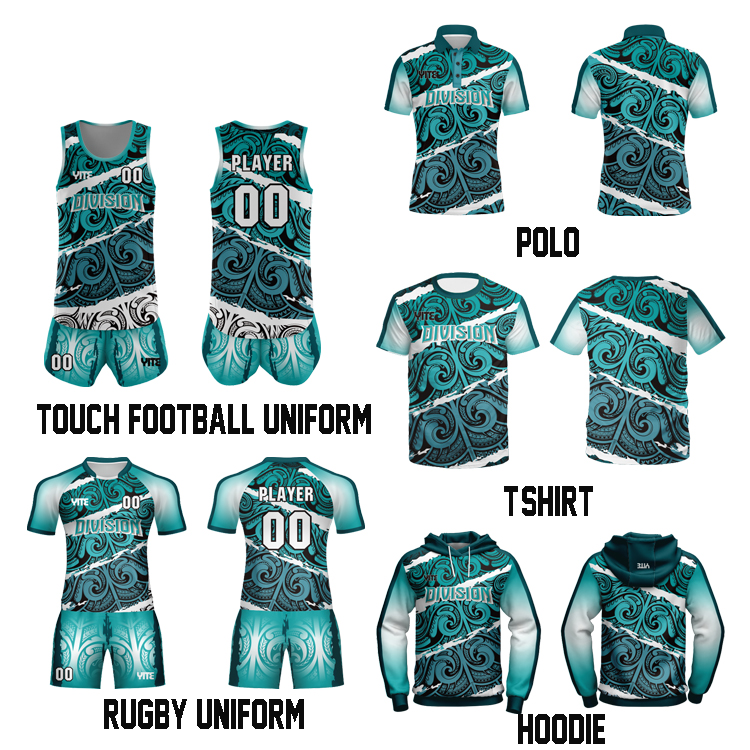 Wholesale Fully Sublimation Polyester blue full rugby uniform set designer rugby shirt touch football singlets