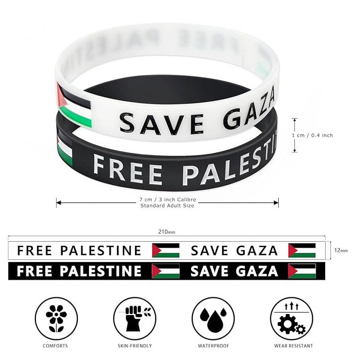 Custom Debossed Color Filled Save Gaza Flag Free Palestine Silicon Wrist Bands Palestine Rubber Silicone Bracelet Wristband