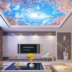 guangzhou ihouse beauty Landscape, blue sky, white dove, cherry blossom, twig ceiling wallpaper murals