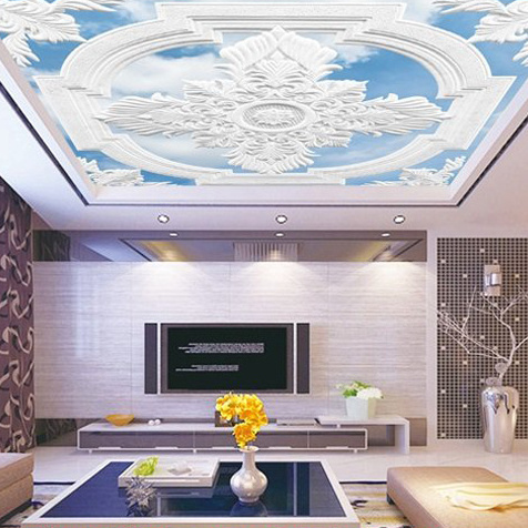 guangzhou ihouse European 3D embossed pattern Blue sky ceiling wallpaper murals