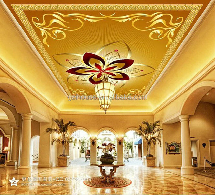 FZ001 ihouse luxury golden ceiling wall paper murals 2017