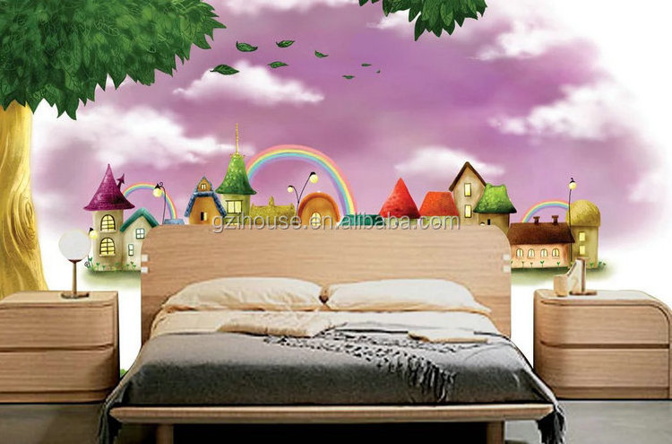 KT007 guangzhou ihouse princess cartoon wallpaper mural for kids room decoration