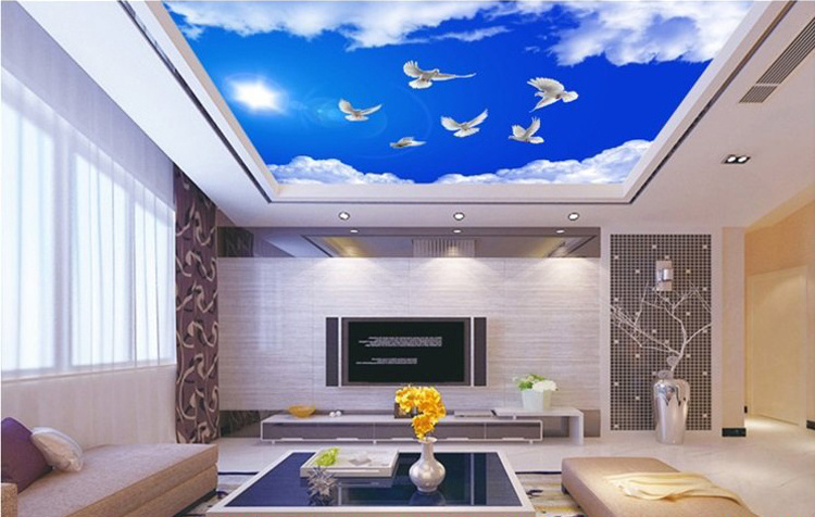 guangzhou ihouse beauty Landscape, blue sky, white dove, cherry blossom, twig ceiling wallpaper murals