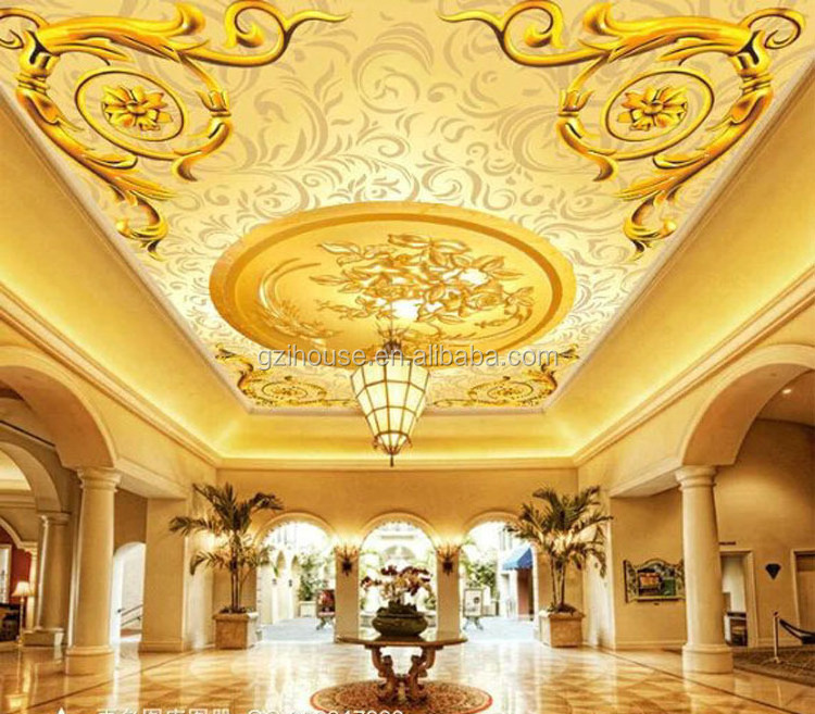 FZ001 ihouse luxury golden ceiling wall paper murals 2017