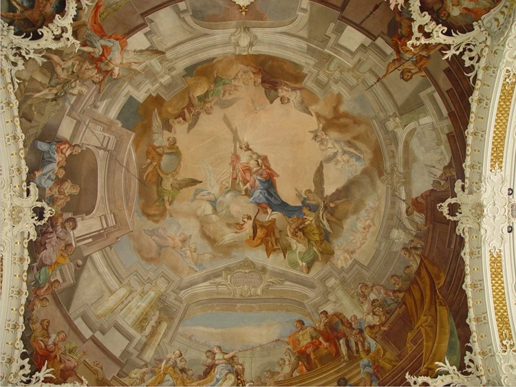 AT33  guangzhou ihouse hot sale european classical style 3d ceiling mural wallpaper for church