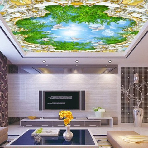 ihouse landscape European architecture blue sky white clouds pigeon ceiling 3D wallpaper murals