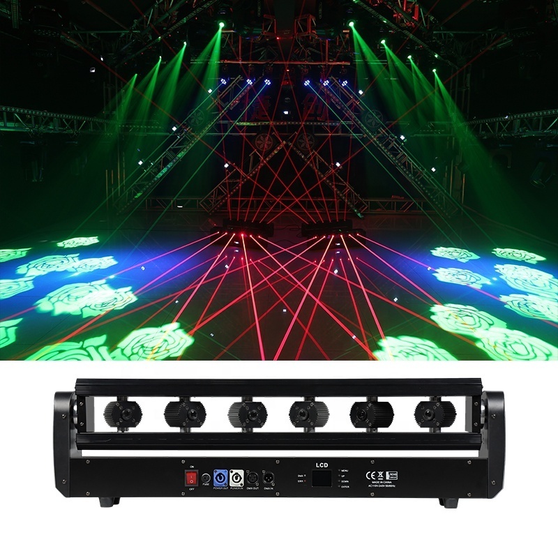 China Professional Dmx512 Lazer Light 6 Eyes 300mw 500mw Red Laser Light Green Blue Laser Stage Light